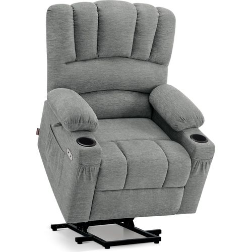 M MCombo Fernsehsessel mit Aufstehhilfe Elektrisch, Relaxsessel mit Liegefunktion, Massagesessel mit Wärmefunktion, 7102 (Stoff, Grau)