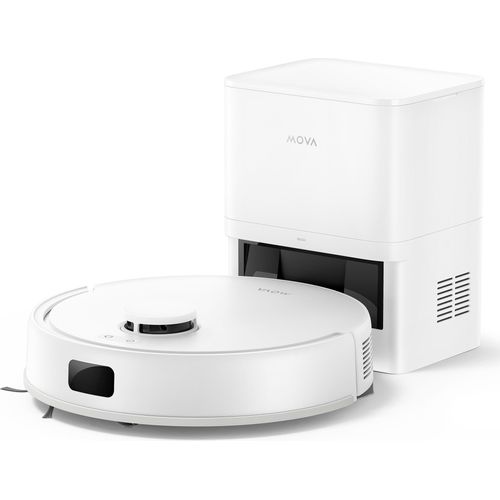 MOVA E20 Plus Saug und Wischroboter mit automatischer Leerung, LDS Navigation, 5000 Pa Saugkraft, 2 in 1 Staubsaugen und Wischen, Weiß