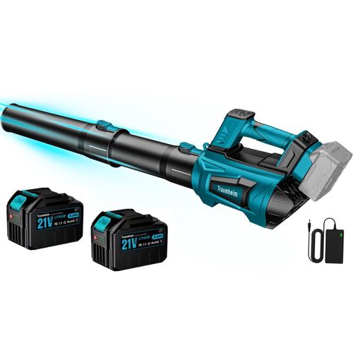 Akku Laubbläser mit 2x 6000mAh Akku und Ladegerät, 306 km/h Luftgeschwindigkeit, 5 Stufe + Turbomodus, Leicht & Ergonomisch, für Haus, Garten, Gewerbe