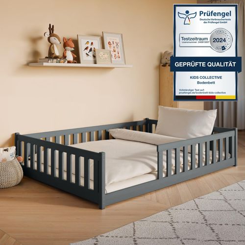 Kinderbett Bodenbett 140x200 cm mit Rausfallschutz, Matratze & Lattenrost Montessori Bett Bed Gitterbett Kinder Jugendbett Einzelbett | Graphit