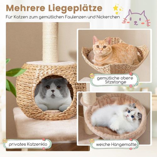 Kratzbaum mit Katzenhöhle 150 cm hoch Katzenbaum mit Hängematte bis 10 kg Beige+Natur