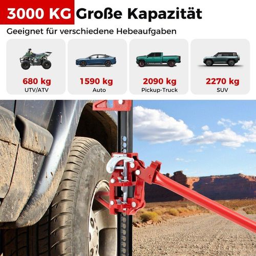 Wagenheber 3T High Lift Allzweckheber Offroad Stockwinde 112 cm Zahnstangenheber Rot