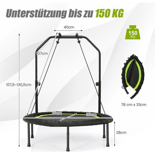 Ø101 cm Mini Trampolin mit Höhenverstellbarm Haltegriff & 2 Widerstandsbändern Grün