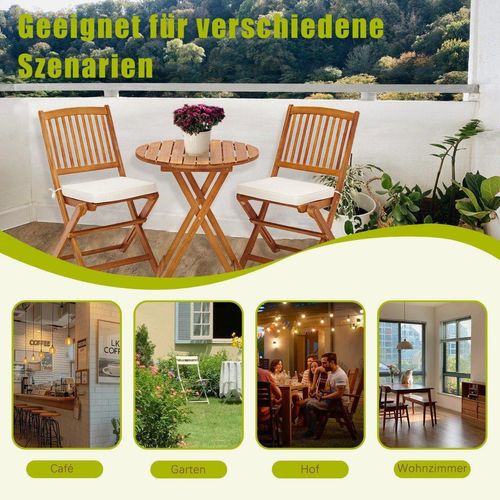Gartenmöbel Set 3-teilig Balkonmöbel Set mit 2 Stühle & rundem Couchtisch aus Akazienholz klappbar Bistroset für Terrasse Beige