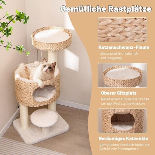 Kratzbaum mit Katzenhöhle 104 cm hoch Katzenbaum mit Sitzstange & Plattform Beige+Natur