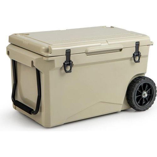71L Isolierbox mit Flaschenöffner & Griff & Rädern Tragbare Kühlbox Wärmebehälter Khaki