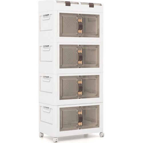 4er-Pack Stapelboxen mit Deckel & Rollen & Türen Faltbare Aufbewahrungsbox Kunststoffbox 210L