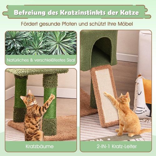 Kratzbaum Kaktus Katzenbaum mit Plattformen Spielzeug Sisalpfosten Grün+Braun (160cm hoch)