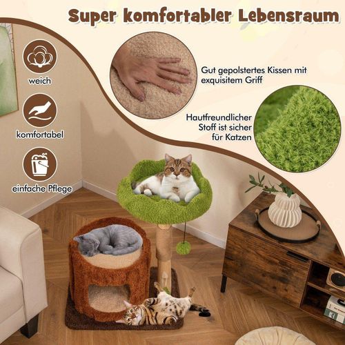 Kratzbaum Katzen Katzenbaum mit Katzenhöhle in Baumlochform Braun+Grün 60 x 46 x 73 cm