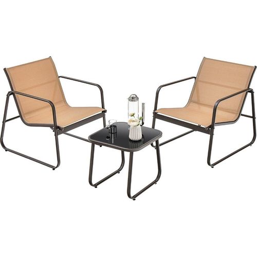 3-Teiliges Terrassen-Gesprächsset Outdoor-Metallstuhl- und Tischset Braun