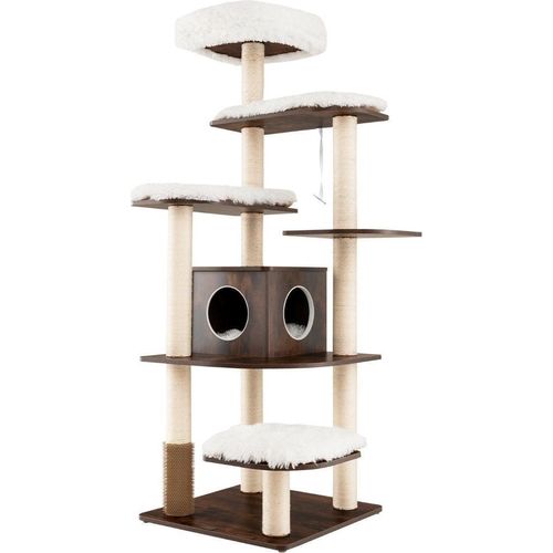 175cm Katzenbaum 6-stufiger Katzenkratzbaum Holz Katzen Kratzbaum Spielhaus mit Höhle und 5 Matten Aktivitätsbaum Kletterbaum Katzenhaus