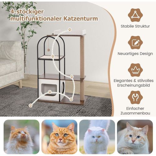 Kratzbaum mit Katzenhöhle 118cm Katzenbaum mit abnehmbarem Katzenbett & Ball & Kratzmatte