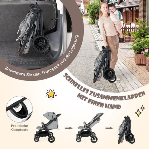 Doppel-Kinderwagen Geschwisterwagen mit Individueller Neigung 105 x 78,5 x 106 cm Grau