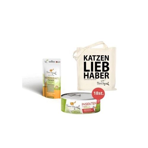 I love my cat Sparset für Katzen mit Nierenschwäche - Nassfutter + Nierenkraft Pulver + Jutebeutel