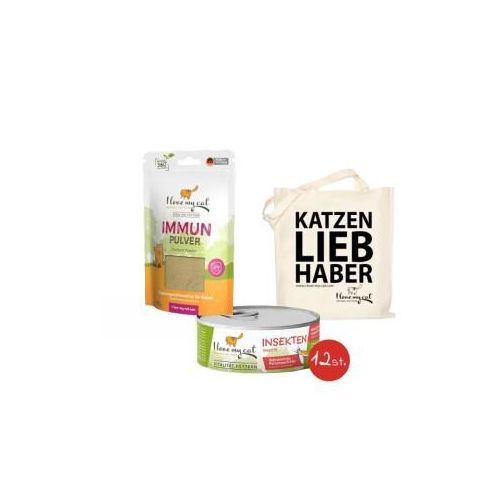I love my cat Sparset für Katzen mit IBD - Nassfutter mit Insekten + Immun Pulver + Jutebeutel
