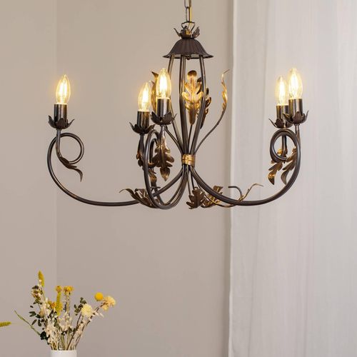 Kronleuchter Gretel, 5-flammig, bronzefarben, Metall, E14