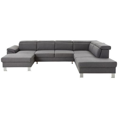 Xora Wohnlandschaft, Grau, Textil, 5-Sitzer, U-Form, 320x226 cm, Stoffauswahl, seitenverkehrt erhältlich, Hocker Rücken echt, Wohnzimmer, Sofas & Couches, Wohnlandschaften, Wohnlandschaften in U-Form
