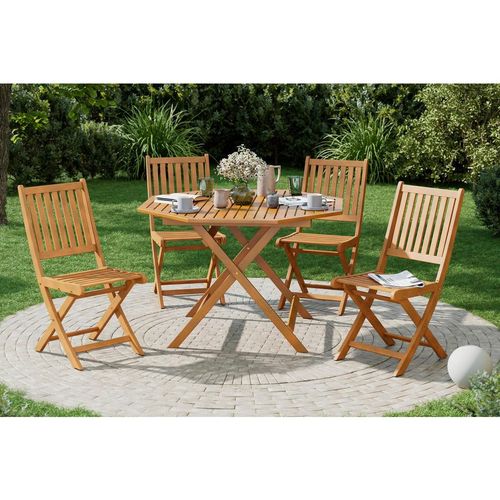 Ambia Garden Gartentischgruppe , Eukalyptusholz , Holz , Eukalyptusholz , teilmassiv , X-Form , Stühle klappbar , Gartenmöbel, Gartenmöbel-Sets