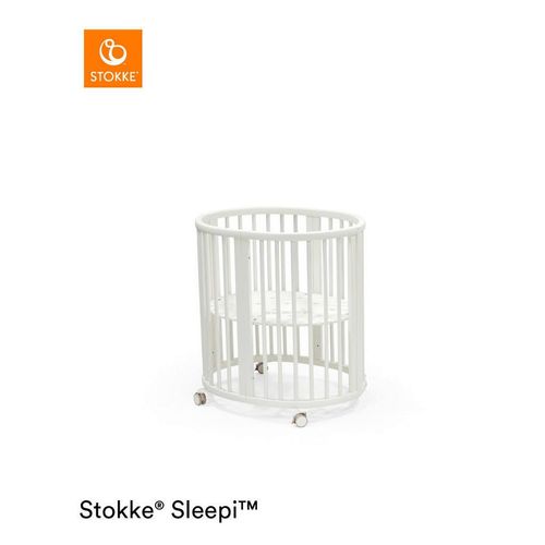 Stokke Gitterbett , Weiß , Holz , Buche , massiv , 87x82x67 cm , zum Juniorbett umbaubar, höhenverstellbar , Babymöbel, Babybetten, Gitterbett