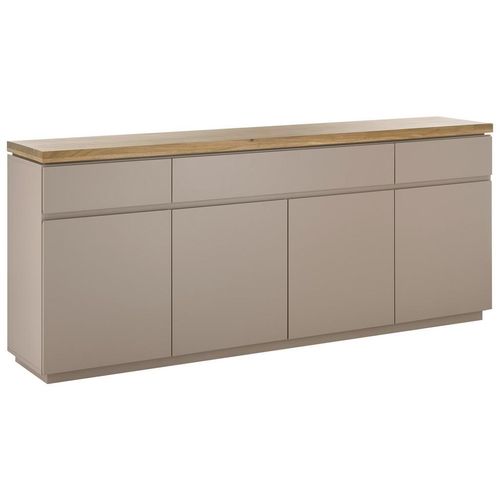 Sideboard Palamos , Grau, Natur , Holz, Holzwerkstoff , Akazie , massiv , 4 Fächer , 3 Schubladen , 200x86x40 cm , stehend , Holzmöbel, Kleinmöbel