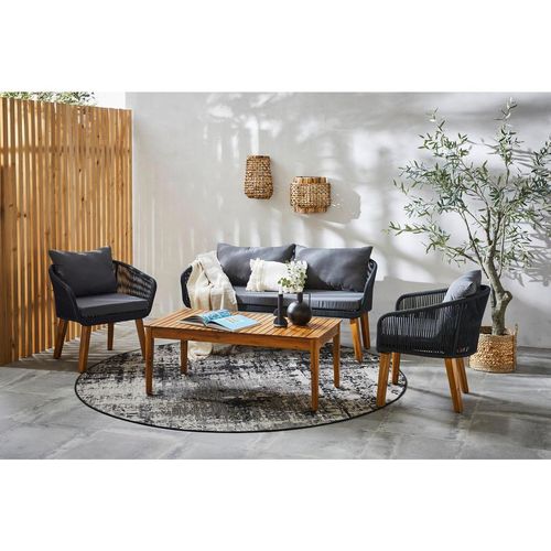 Ambia Garden Loungegarnitur , Grau, Akazie , Holz, Metall, Kunststoff, Textil , Akazie , Hartholz , Füllung: Polyester , 160x75x70 cm , Loungemöbel,