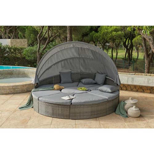 Ambia Garden Gartenmuschel , Grau , Metall, Kunststoff, Textil , 72-150 cm , große Liegefläche, verstellbares Dach, regenabweisend , Loungemöbel,
