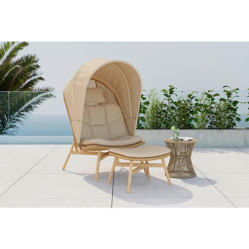 Ambia Garden Sonneninsel , Natur, Beige , Metall, Kunststoff, Textil , 2-teilig , Füllung: Schaumstoff , 84x71x141 cm , Loungemöbel, Sonneninseln