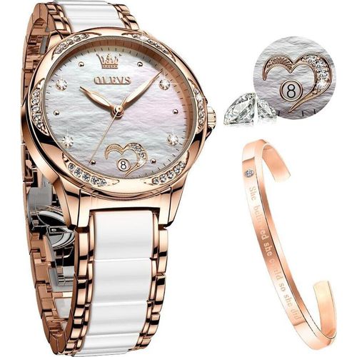 Damenuhren mit Automatikaufzug Damenuhren in Roségold mit Diamanten Luxuskleider weiße Keramikarmbanduhren Damen Armbanduhren
