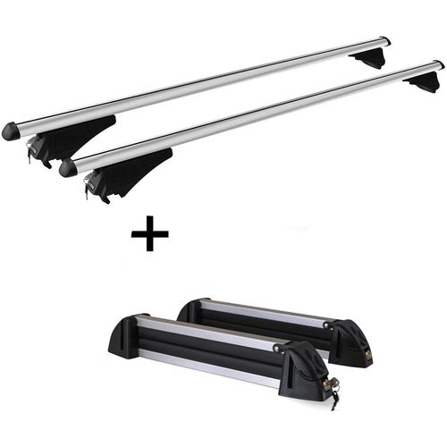 Relingträger Tiger XL + Skiträger / Snowboardträger / Skihalter Alu 4 Paar Ski kompatibel mit Hyundai Tucson (TL) ab 2015