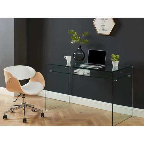 Bürostuhl - Kunstleder und verchromtes Metall - Eiche und Weiß - Höhenverstellbar - JELSA