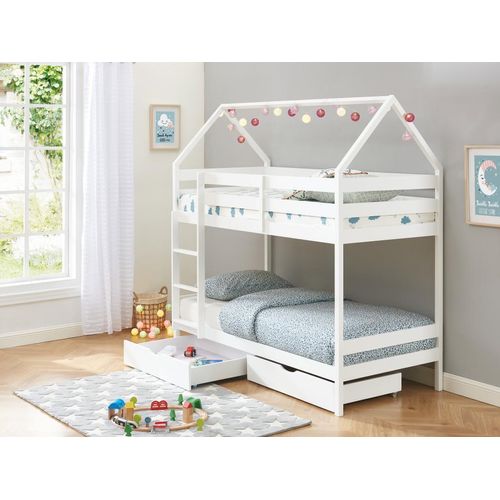 Etagenbett Hausbett mit 2 Schubladen - Kiefernholz - 2 x 90 x 190 cm - Weiß - CHORI