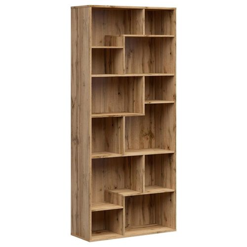 Regal , Eiche Wotan , Holzwerkstoff , 8 Fächer , 87.5x197.5x33.5 cm , Wohnzimmer, Regale, Bücherregale