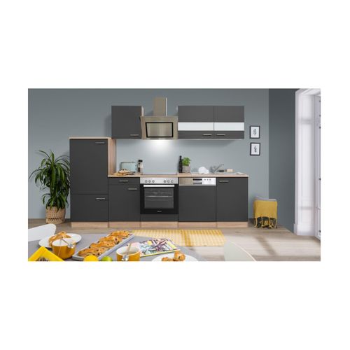 Respekta Küchenzeile ca 280 cm mit Kühlschrank und Geschirrspüler - versch. Ausführungen - grau
