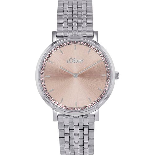 Quarzuhr S.OLIVER, silber (silberfarben, rosa), Armbanduhren, Damen, Armbanduhr, Damenuhr, Edelstahlarmband, analog, Zirkonia (synth.)