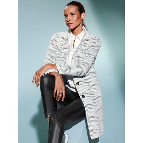 Strickjacke CREATION L, Damen, Gr. 48, beige (ecru, grau, gemustert), 68% Polyamid, 20% Viskose, 12% Polyester, gemustert, Strickjacken