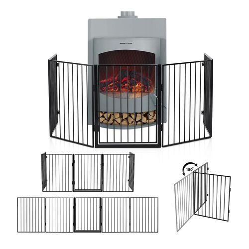 Juskys Metall Kaminschutzgitter 300 x 76 cm klappbar – Schutzgitter für Tiere – inkl. Tür