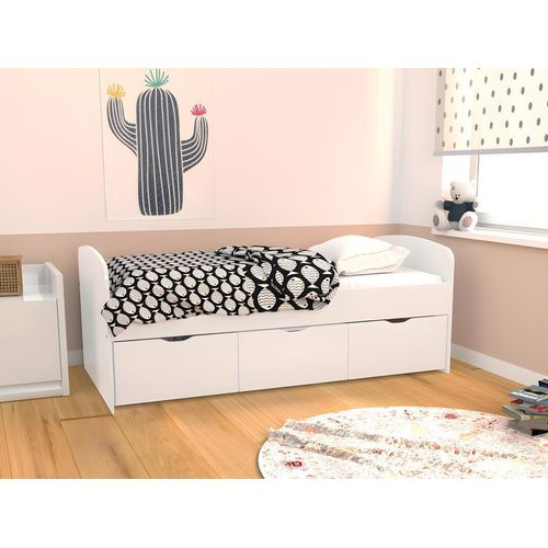 Bett mit 2 Schubladen & 1 Bettkasten + Matratze - 90 x 190 cm - Weiß - LOUANE