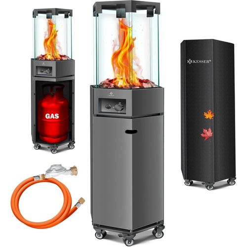KESSER® Heizstrahler Gas Terrassenheizstrahler Gasheizungen Gasheizstrahler Gasheizer inkl. Schutzhülle Outdoor-Heizung Mobiler Heizpilz Flammenheizer, Pyramide Terrassenheizer , mit Bodenrollen