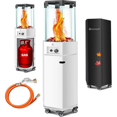 KESSER® Heizstrahler Gas Terrassenheizstrahler Gasheizungen Gasheizstrahler Gasheizer inkl. Schutzhülle Outdoor-Heizung Mobiler Heizpilz Flammenheizer, Pyramide Terrassenheizer , mit Bodenrollen