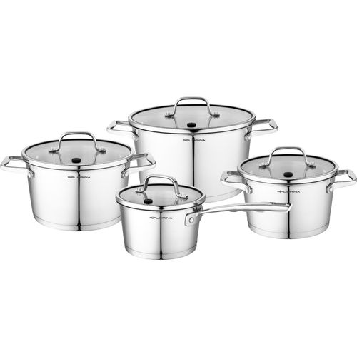 FLORINA Kochtopf Set PROFESSIONAL I 8-teiliges Topfset aus hochwertigem Edelstahl I Kochtöpfe mit Glasdeckel und Messbecher I Spülmaschinengeeignet I Ideal für Induktionsherd, Gasherd, Elektroherd