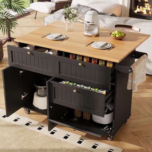 Multifunktionale Kücheninsel/Küchenschrank mit Stauraum, Schwarz
