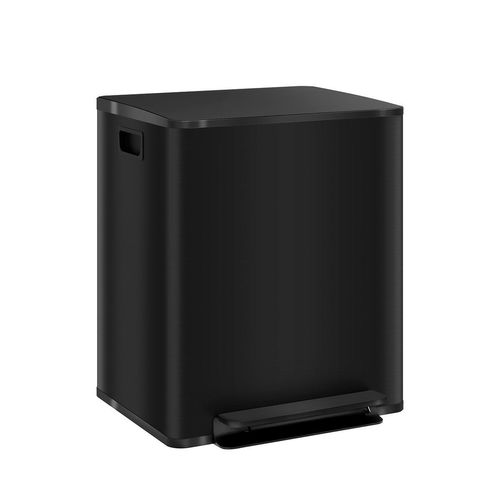 Mülleimer mit Deckel & Fußpedal Edelstahl Treteimer Mülltrennsystem für Wohnzimmer & Büro 47,7x37,5x56cm Schwarz