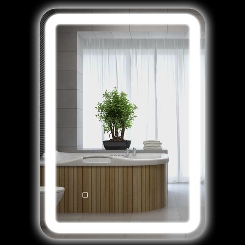 Badezimmerspiegel, beleuchtet, Touch-Steuerung, beschlagfrei, dimmbar, 3 Lichtfarben, 50x70, Silber