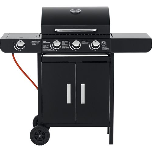 Gasgrill mit 3 Hauptbrennern + 1 Seitenbrenner, Ablage, rostfreier Stahl, schwarz, 110 x 50 x 100 cm