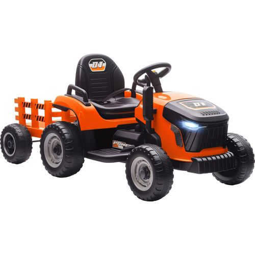 AIYAPLAY Elektrischer Kinder Traktor mit Anhänger, Aufsitztraktor mit Fernbedienung, 2 Motor, 3-Gang Kinder Elektroauto mit Musik, Hupe, Startgeräusch, Sanft Start, 3-5km/h, für 3-8 Jahre, Orange