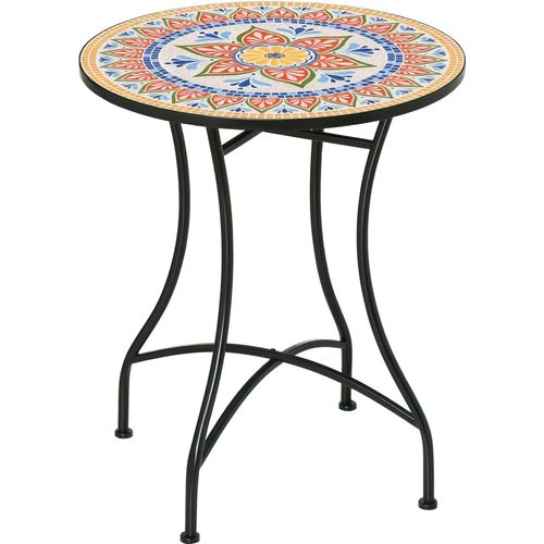 Gartentisch Ø60 cm, Wetterfest Balkontisch aus Metall, Esstisch Outdoor, Campingtisch Beistelltisch, rund Terrassentisch für Garten Terrasse Balkon Rot+Blau+Weiß