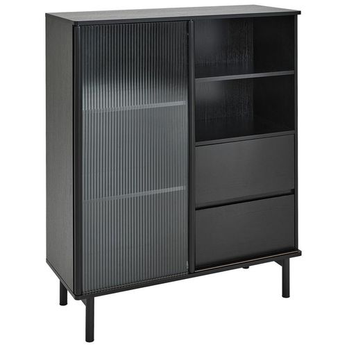 Mid.you Highboard , Schwarz , Holz, Glas, Holzwerkstoff , 3 Fächer , 2 Schubladen , 100x120x40 cm , Bsci , Holzmöbel, Kleinmöbel Holz, Holzkommoden,