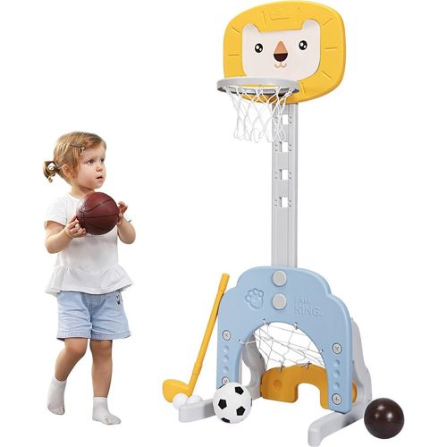 3-in-1 Basketballkorb-Set Basketballkorb mit einstellbarer Höhe leichtes & stabiles Basketball-Set Gelb + Blau