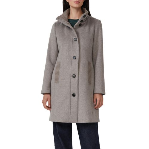 Strickmantel S.OLIVER, Damen, Gr. 44, taupe melange, Web, Obermaterial: 70% Polyester, 30% Wolle. Futter: 100% Polyester, unifarben, tailliert kniefrei, Rundhals, Mäntel, mit Stehkragen und Knopfleiste