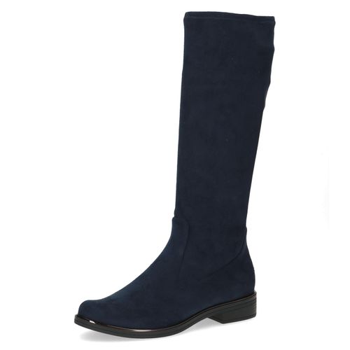 Schlupfstiefel CAPRICE, Damen, Gr. 38, XS-Schaft, blau (dunkelblau), Textil, unifarben, Schuhe, Blockabsatz, Langschaftstiefel in klassischer Linie, XS Schaft